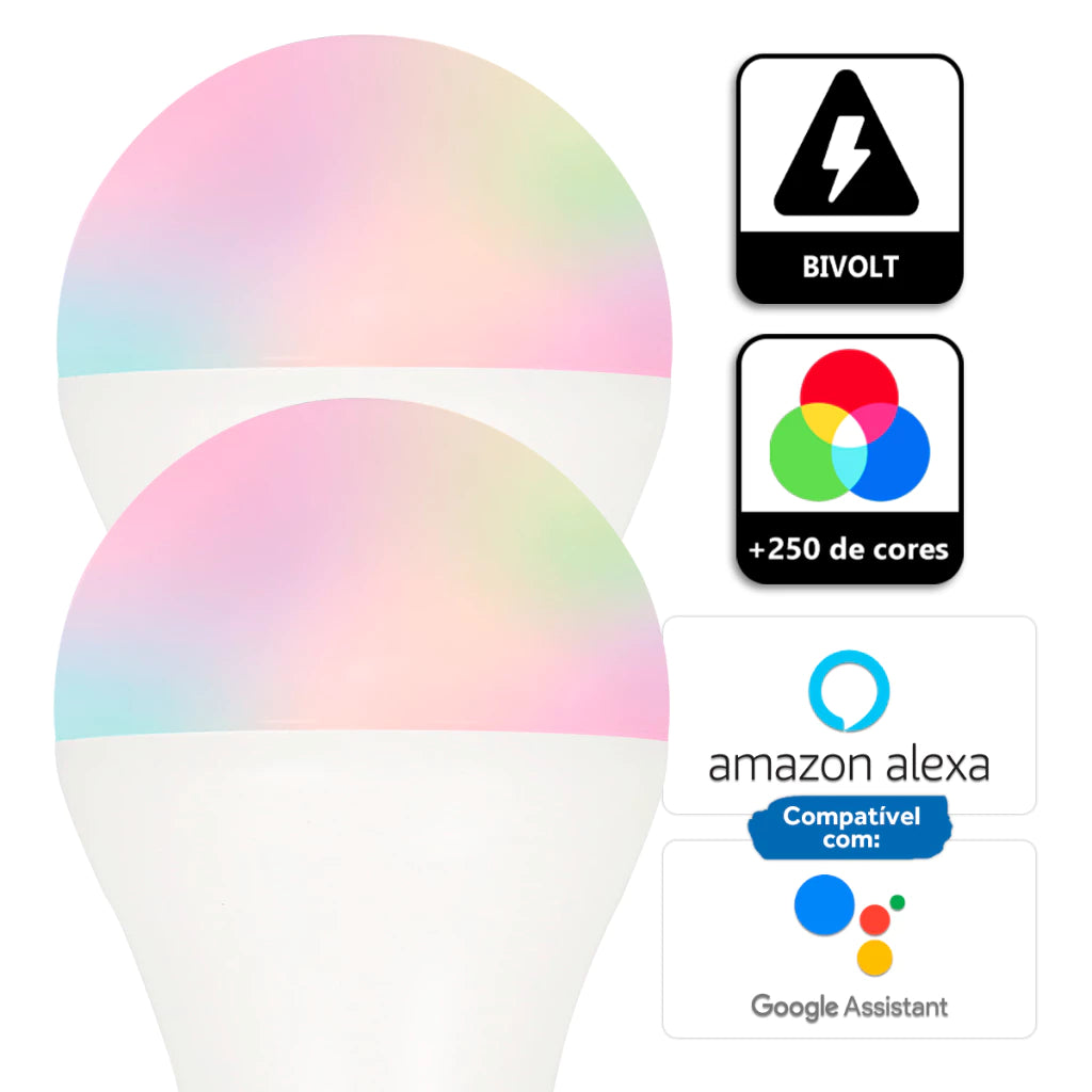 Kit 2 Lâmpadas Smart LED Wi-Fi RGB 11W | Alexa/Google