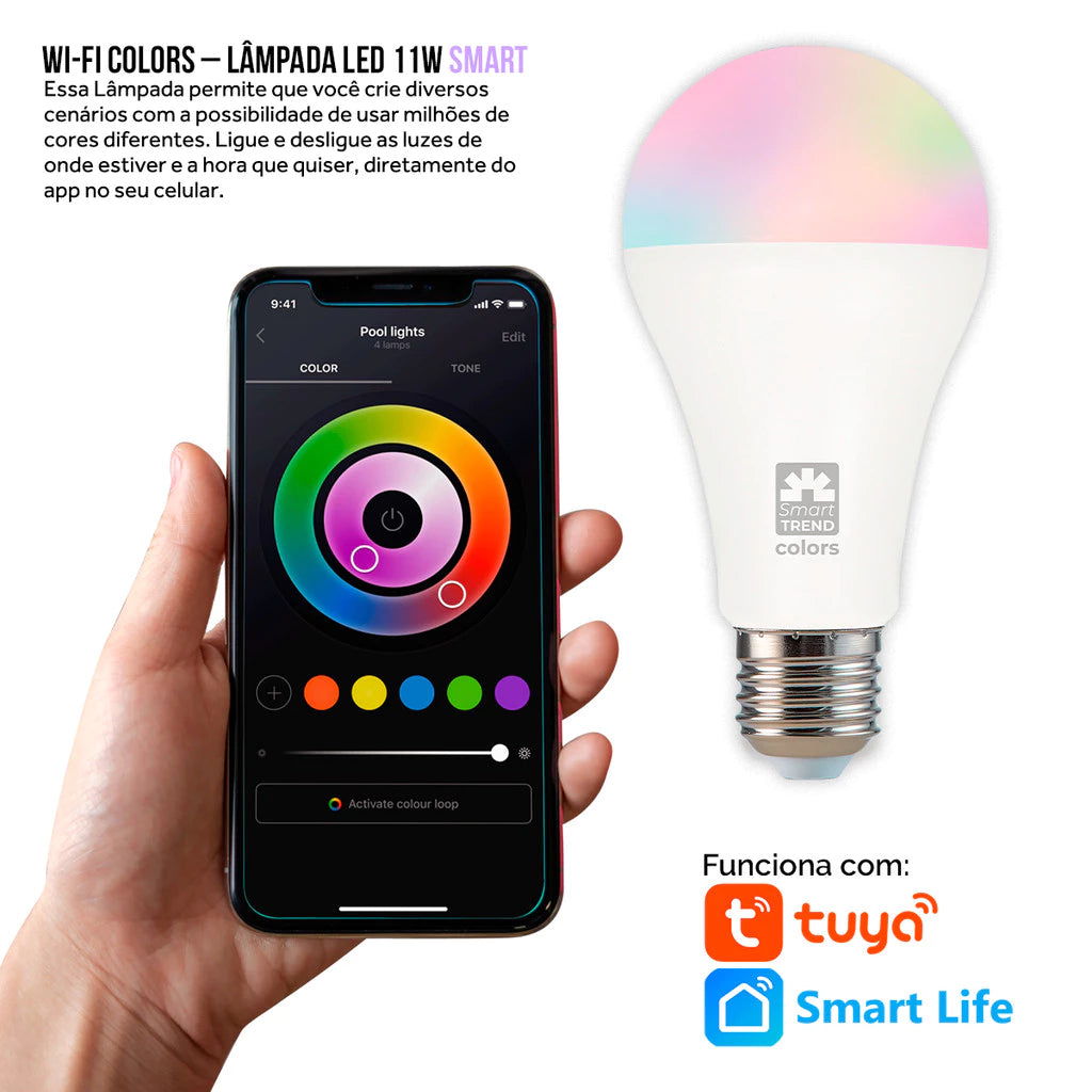 Kit 2 Lâmpadas Smart LED Wi-Fi RGB 11W | Alexa/Google