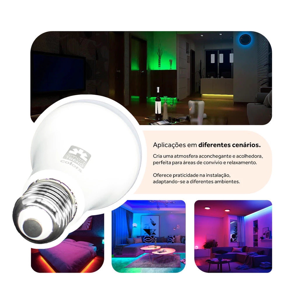 Kit 2 Lâmpadas Smart LED Wi-Fi RGB 11W | Alexa/Google